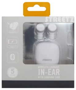 True Wireless Hörlurar Streetz T200, Bluetooth 5, vit, 16h batteritid