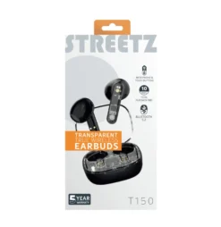 TWS-hörlurar Streetz T150, Bluetooth 5.2, transparent svart