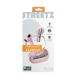 TWS-hörlurar Streetz T150, Bluetooth 5.2, transparent rosa