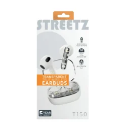 TWS-hörlurar Streetz T150, Bluetooth 5.2, transparent vit