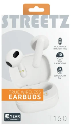 TWS-hörlurar Streetz T160, Bluetooth 5.2, vit