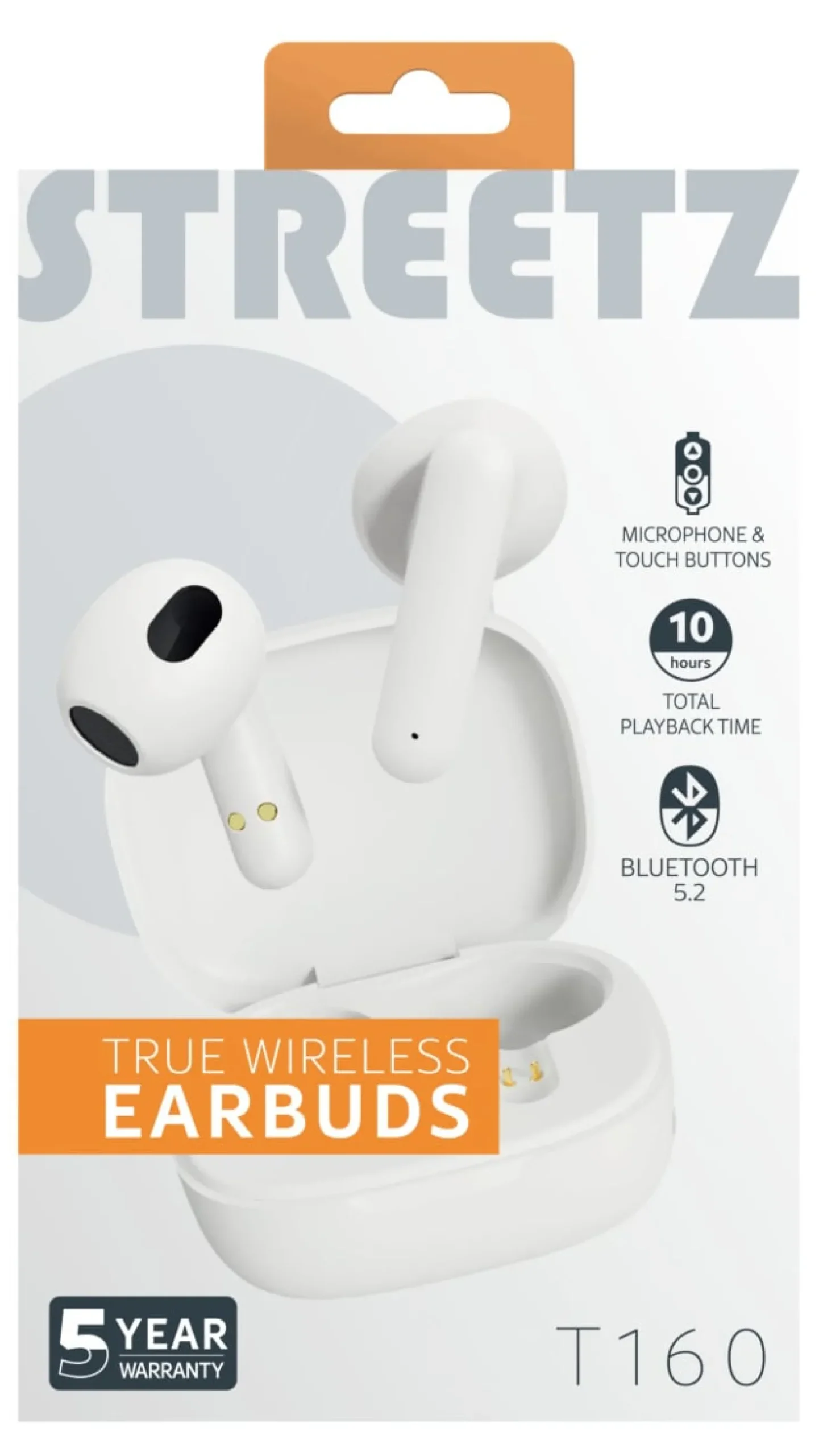 TWS-hörlurar Streetz T160, Bluetooth 5.2, vit