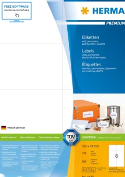 Universaletikett Herma Premium 105x74 mm, vit, 800 st