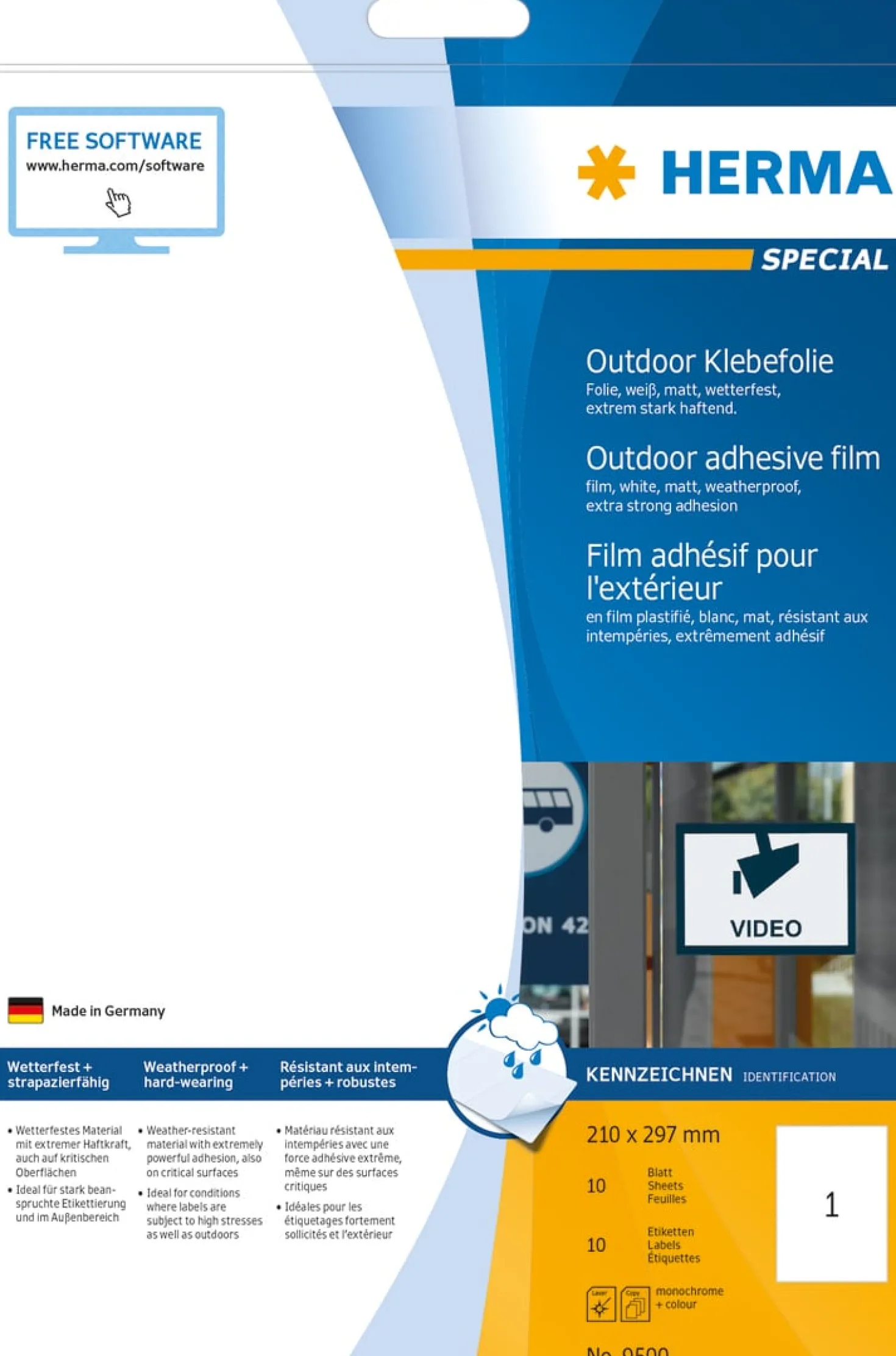 Utomhusetikett Herma Special 9500, A4 210x297mm, 10 ark