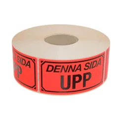 Varningsetikett BNT Office Denna sida upp, fluorescerande röd, 1000 st