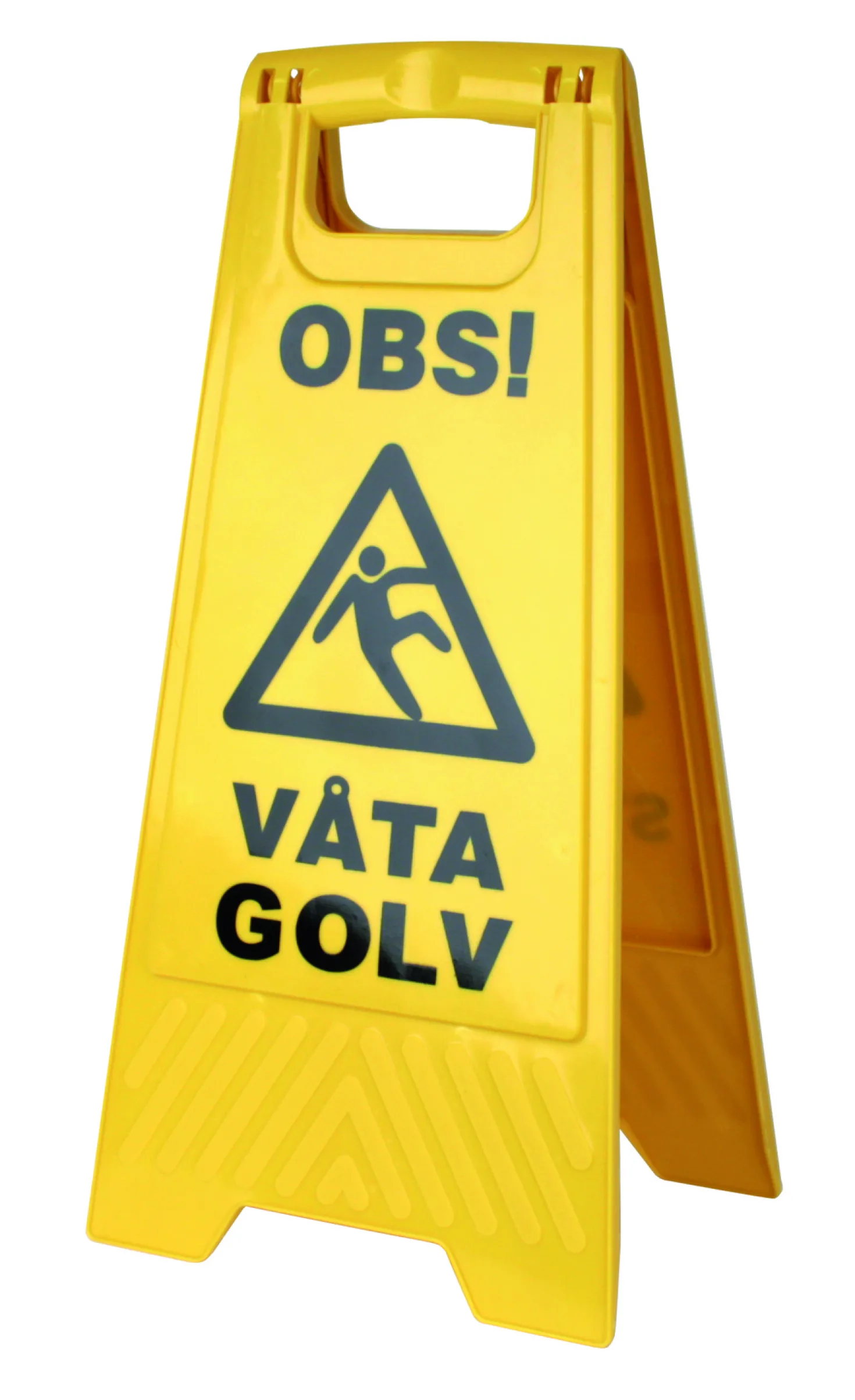 Varningsskylt Hygienteknik Våta golv, dubbelsidig, hopfällbar