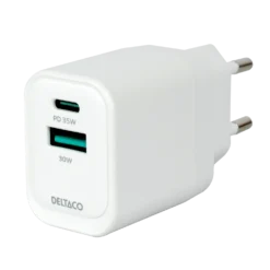 Väggladdare Deltaco USB-C PD 35W, USB-A 30W, dubbla portar