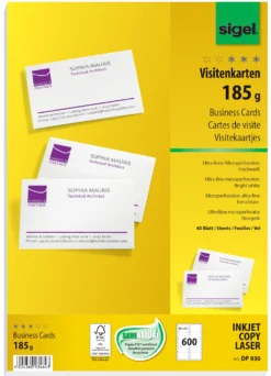 Visitkort Sigel DP930 Mikroperforerat, 185 g, 85x55 mm, 600 st