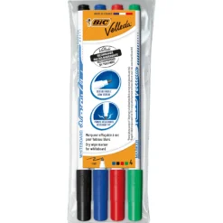 Whiteboardpenna Bic Velleda 4-set, svart röd blå grön, 1,2 mm
