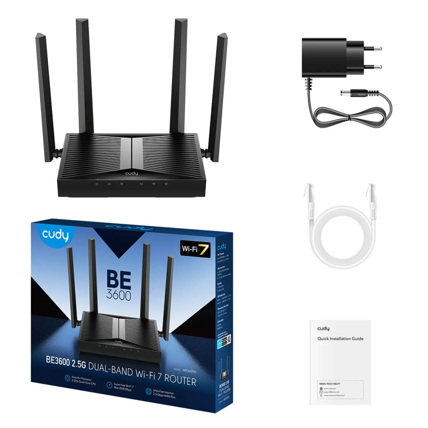 Wi-Fi Router CUDY WR3600 Wi-Fi 7 BE3600, mesh, 5 gigabitportar